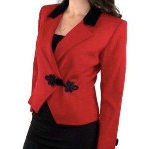 YSL Red Blazer Button Knot Wool Yves Saint Laurent